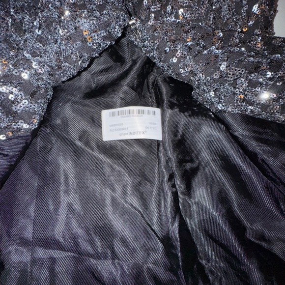 Zara Black Silver Gunmetal Metallic Sequin Blazer Size S Trinny Woodall - Picture 9 of 13